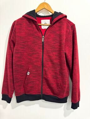 Akademiks Boys Red/Black Heathered Fleece Full Zip Hoodie Pockets 10-11Y #1112